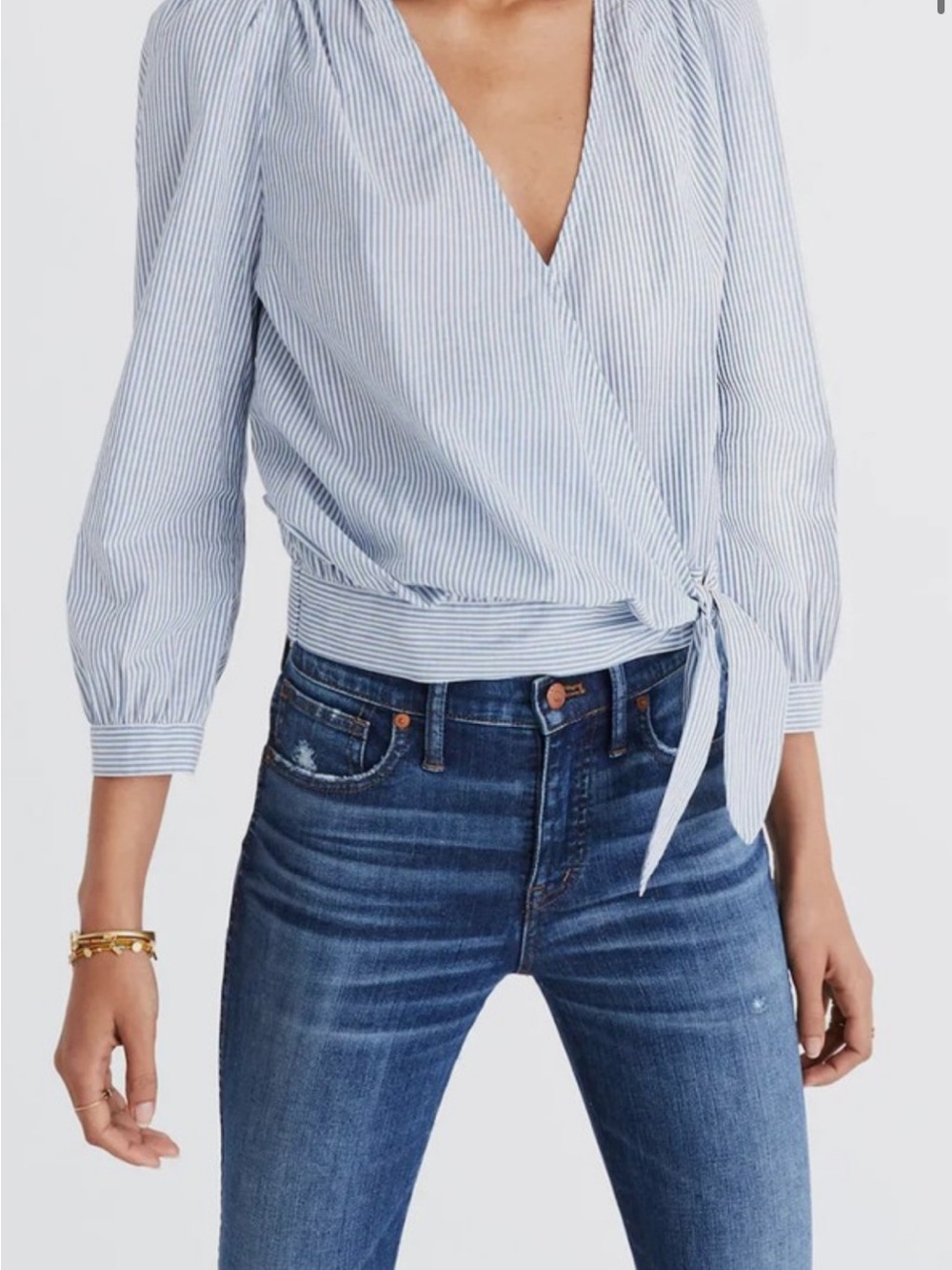 Madewell Blue and White Striped Wrap Top